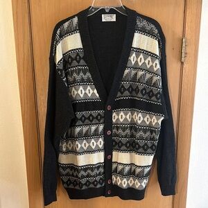 Tessitore Patterned Textured Made in Italy Cardigan Sweater Gray Size Large